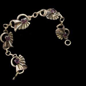 Vintage Sterling Fluted Bracelet Purple Glass Signed Harry Iskin